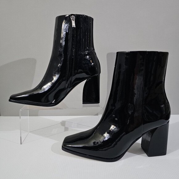 NEW Paige Farah Ankle Boot Womens 9.5 Black Patent Leather Square Toe Block Heel - Picture 2 of 15
